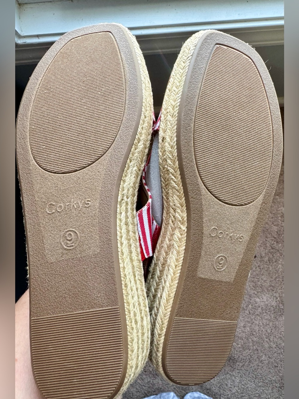 Corkys Red & White Striped Wedge Sandals - Picture 6 of 9